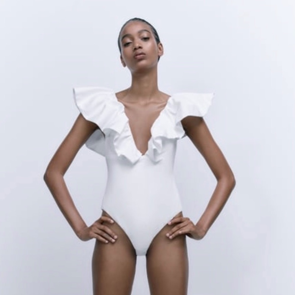 ZARA white ruffle bodysuit